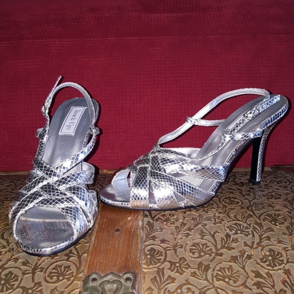 Touch Ups Women's Strappy Silver Snakeskin Sandals